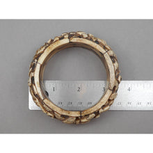 Load image into Gallery viewer, Vintage Carved Layered Cow Bone Bracelet - Elephant and Lion Figures - Large and Heavy Handmade Bangle
