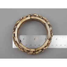 Load image into Gallery viewer, Vintage Carved Layered Cow Bone Bracelet - Elephant and Lion Figures - Large and Heavy Handmade Bangle