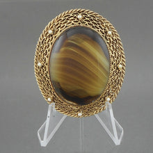Load image into Gallery viewer, Vintage 60s Victorian Revival Brooch Pendant Glass Faux Tortoiseshell Tigers Eye