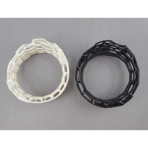 Pair of Nervous System Wave Bangle Bracelets - 3D Printed Nylon - Black and White - Medium Size