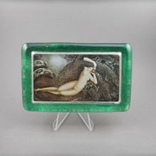 Load image into Gallery viewer, Vintage Glass Louis Icart Paperweight Art Deco Print - " Grand Eve ", circa 1930 * - Woman with Snake, Garden of Eden - Hand Cast Glass - Fine Art Collectibles - Gift for Icart Collectors