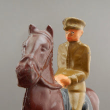 Load image into Gallery viewer, Antique or Vintage Cast Iron Toy - 3" h - Soldier on a Brown Horse Figure