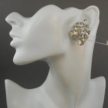 Load image into Gallery viewer, Excellent Large Vintage 1950s Weiss Rhinestone Clip On Leaf Earrings - Signed Designer Costume Jewelry