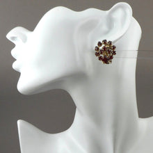 Load image into Gallery viewer, Vintage 1950s Red Rhinestone Clip On Earrings - Flower Basket Design, Gold Tone