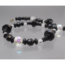 Load image into Gallery viewer, Vintage Art Deco French Jet Choker Necklace - Black Glass and AB Crystal Beads - Round, Bicone, Disc