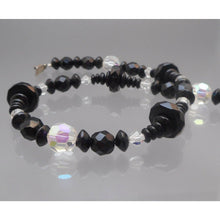 Load image into Gallery viewer, Vintage Art Deco French Jet Choker Necklace - Black Glass and AB Crystal Beads - Round, Bicone, Disc