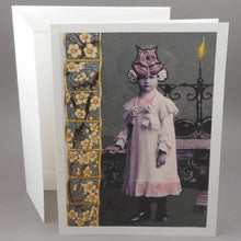 Load image into Gallery viewer, Set of 5 Vintage Peter Paone Fine Art Halloween Blank Greeting Card - Girl with Flower Head - Collage and Paint on Victorian Photograph of a Child - circa 1990