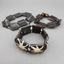 Load image into Gallery viewer, 3 African Batik Dyed Cow Bone Bracelets - Lot of Stacking Bangles with Black Maasai Glass Seed Beads - Handmade Ethnic, Tribal, Jewelry