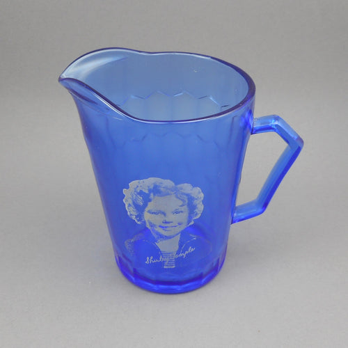 Vintage 1930s Shirley Temple Hazel Atlas Child's Toy Milk Pitcher - Cobalt Blue Depression Glass - Excellent Condition