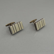 Load image into Gallery viewer, Vintage Mid Century Modern Cufflinks - Brushed Silver Tone Metal and Wood