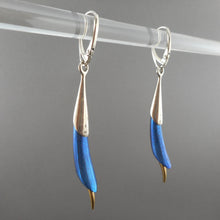 Load image into Gallery viewer, Vintage Handmade Enchante Jewelry Sterling Silver Dangle Earrings - Blue and Gold Calla Lily Flower Design - French Wires for Pierced Ears