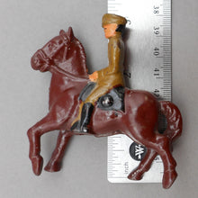 Load image into Gallery viewer, Antique or Vintage Cast Iron Toy - 3" h - Soldier on a Brown Horse Figure