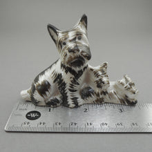 Load image into Gallery viewer, Vintage Circa 1950 Made in Occupied Japan Porcelain Scottie Dog Figurine - Black and White Terriers, Mother and 2 Puppies - MIJ Hand Painted Ceramic Statue