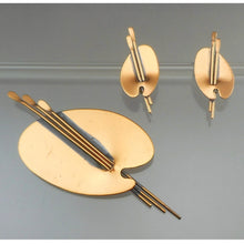 Load image into Gallery viewer, Vintage 1950s Renoir Copper Artist Paint Palette Brooch and Earrings Set - Pin and Clip On - Signed Designer Costume Jewelry