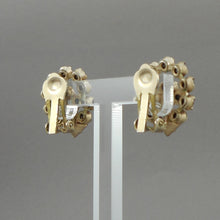 Load image into Gallery viewer, Vintage 1950s Red Rhinestone Clip On Earrings - Flower Basket Design, Gold Tone