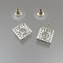 Load image into Gallery viewer, Vintage Sterling Silver and Crystal or CZ Cubic Zirconia Earrings - Open Back Square Stones - Stud Pierced Post - Signed ATI, Circa 1990