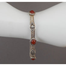 Load image into Gallery viewer, Vintage Middle Eastern Carnelian and Sterling Silver Bracelet - Multi Strand Chain with Oval Cabochons