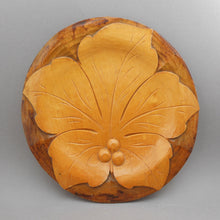 Load image into Gallery viewer, Authentic Vintage Polish Folk Art Hand Carved Wood Plate - Dated 1972 with Maker&#39;s Label Leaf Design - Made in Poland