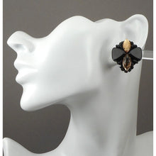 Load image into Gallery viewer, Vintage 1950s Clip On Earrings Black Champagne Plastic Rhinestone Bead Clusters