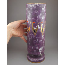 Load image into Gallery viewer, Large 11.75&quot; Mid Century Modern Sgraffito Bird Vase - Handmade Italian Art Pottery  - Attributed to Fratelli Franciullacci - Purple and Gold