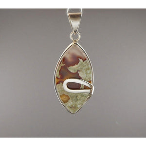 Vtg Jasper w Agate Sterling Silver Pendant Natural Gemstone Brown Green White