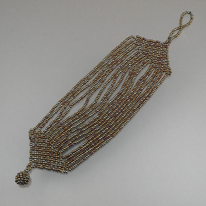 Vintage Artisan Hand Crafted Peyote Stitch Bead Bracelet - Bronze Brown Glass Seed Microbeads - Handmade Estate Jewelry