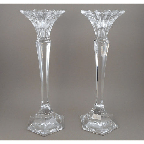 Pristine Pair of Tall Vintage Mikasa Excelsior Crystal Candlesticks - Clear Glass Candle Holders - Set of 2