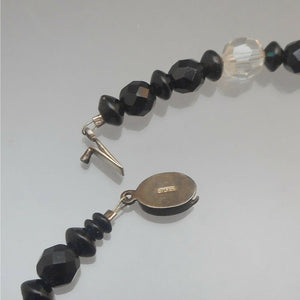 Vintage Art Deco French Jet Choker Necklace - Black Glass and AB Crystal Beads - Round, Bicone, Disc
