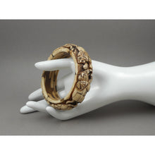 Load image into Gallery viewer, Vintage Carved Layered Cow Bone Bracelet - Elephant and Lion Figures - Large and Heavy Handmade Bangle