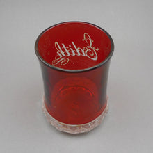 Load image into Gallery viewer, &quot;Edith&quot; Excellent Antique EAPG Glass - Victorian Travel Carnival Fair Souvenir - Ruby Stain Tumbler Red Flash Etched Pressed Glass