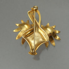 Load image into Gallery viewer, Excellent Vintage Spanish Damascene Souvenir Sunflower Basket Brooch - circa 1950 - Faux Pearls, Black, Silver, Gold Tone Pin - Spain Travel and Tourism