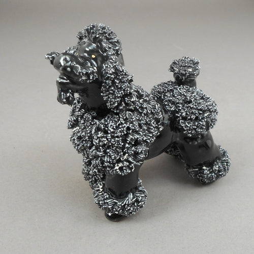 Vintage 1950s Black and White Ceramic Spaghetti Poodle Dog Figurine