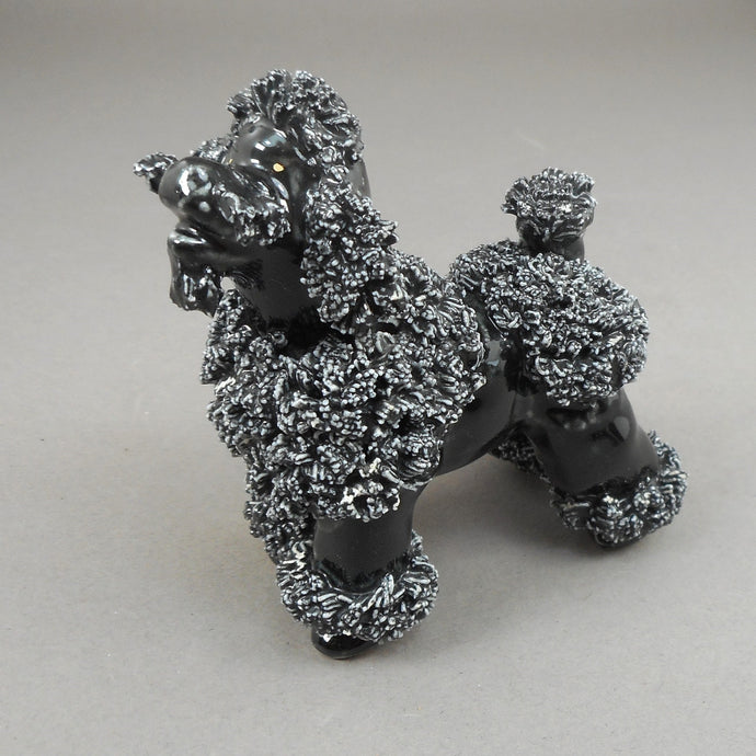 Vintage 1950s Black and White Ceramic Spaghetti Poodle Dog Figurine