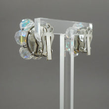 Load image into Gallery viewer, Vintage 1950s Iridescent Glass Cluster Clip On Earrings - AB Aurora Borealis Crystal Beads - Daisy Flower Design