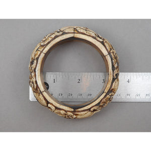 Vintage Carved Layered Cow Bone Elephant Bracelet - Large and Heavy Handmade Bangle