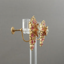 Load image into Gallery viewer, Vintage 1950s Pink Rhinestone Gold Tone Screw Back Earrings