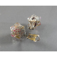 Load image into Gallery viewer, Vintage circa 1940 / 1950 Sugar Bead Set - Necklace and Clip On Cluster Earrings - AB Crystal Glass, Aurora Borealis and Bright Pink