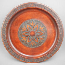 Load image into Gallery viewer, 2 Vintage Polish Folk Art Hand Carved Wood Plates with Inlaid Brass Metal - Flower Designs - Made in Poland