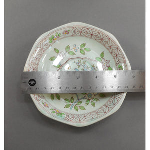 6 Vtg Old Mark Adams Calyx Ware Singapore Bird Pattern Cup and Saucer Sets - Circa 1930 English Ironstone - Pale Blue Green with Pink Flowers - Made in England