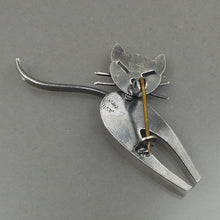 Load image into Gallery viewer, Vintage Silver Mid Century Modern Cat Pin Brooch - Made in W Germany - Figural Animal Jewelry