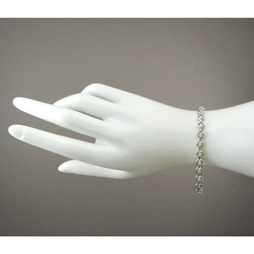 Vintage Heart Link Chain Tennis Bracelet - Sterling Silver with Crystal or CZ Stones