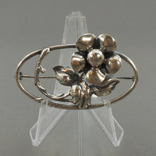 Load image into Gallery viewer, Vintage Victorian Revival Style Repousse Sterling Silver Rose Flower Brooch Oval Lapel Pin