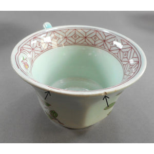 6 Vtg Old Mark Adams Calyx Ware Singapore Bird Pattern Cup and Saucer Sets - Circa 1930 English Ironstone - Pale Blue Green with Pink Flowers - Made in England