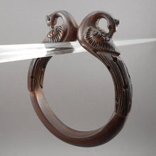 Load image into Gallery viewer, Antique or Vintage Hand Carved Wood Peacock Bird Bangle Bracelet Handmade Ethnic Animal Figural Jewelry
