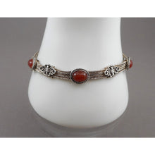 Load image into Gallery viewer, Vintage Middle Eastern Carnelian and Sterling Silver Bracelet - Multi Strand Chain with Oval Cabochons