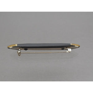 Vintage Handmade Eileen Sutton Point Bar Pin - Signed US Artisan Brooch - C 1990 Post Modern Style Jewelry Bronze Black Red Green Blue Resin