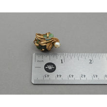 Load image into Gallery viewer, Vintage 1950s Kramer Clip On Earrings - Genuine Pearls, Jade, Gold Tone - Signed Designer Estate Costume Jewelry