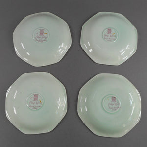 3 Vintage Adams Calyx Ware Lowesoft Pattern Demitasse Cups and Saucer Sets + 1 Replacement Saucer - Circa 1930 English Ironstone - Pale Blue Green with Pink Flowers - Made in England