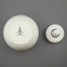 Load image into Gallery viewer, Vintage 1980s Royal Doulton Olympia Sugar Bowl - Black, White, Gold Greek Key Design Lidded Jar, Trinket Box - Fine Bone China, England