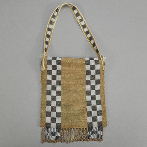 Antique Victorian or Edwardian Micro Beaded Mini Wristlet Purse with Fringe - Kid Glove Leather Lining